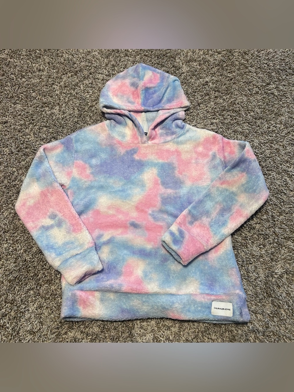 CALVIN KLEIN JEANS GIRLS PASTEL TIE DYE FLEECE SHERPA HOODIE SIZE M 10/12
